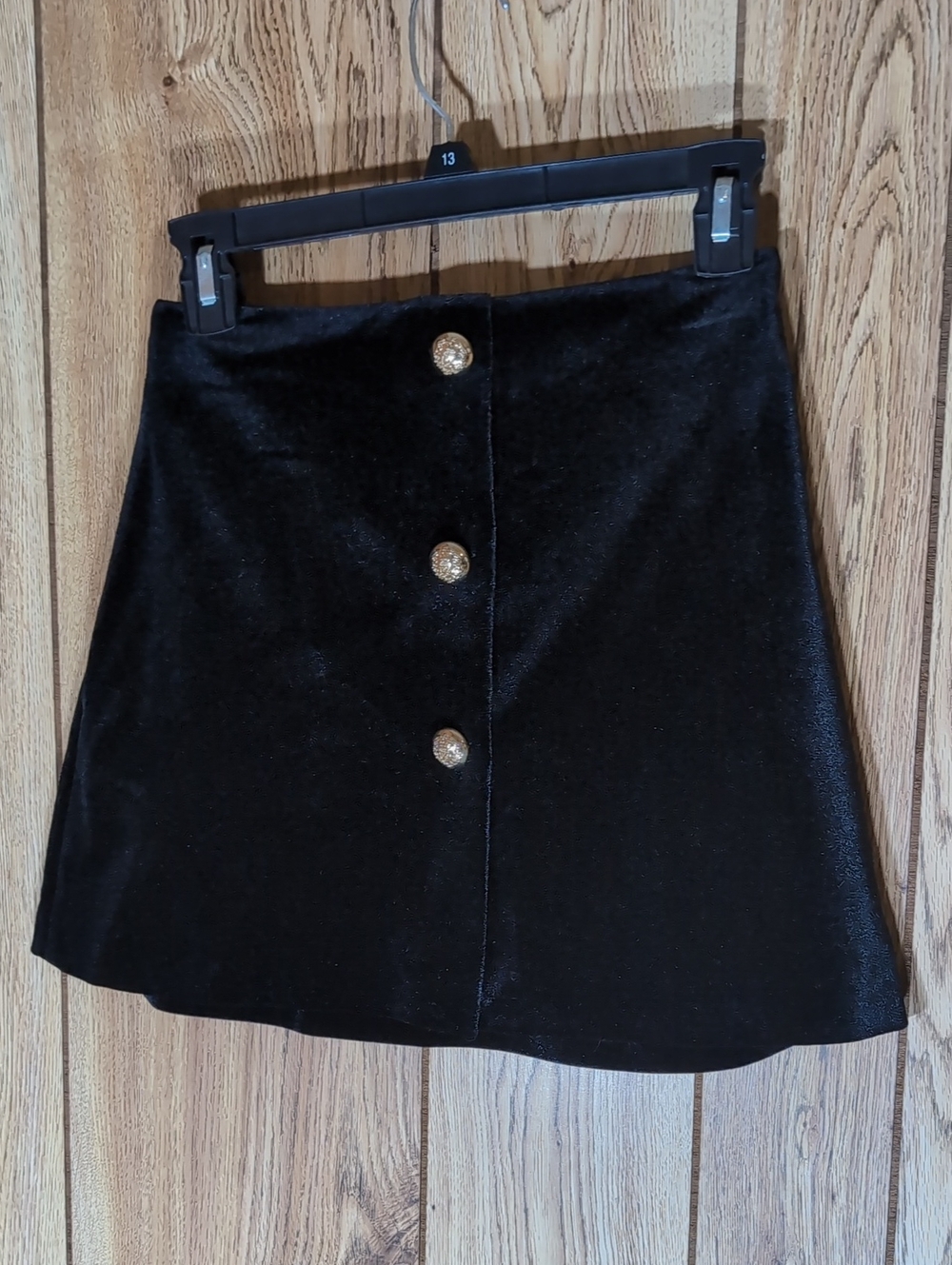 Zara Black Velvet A-Line Skirt with Gold Buttons